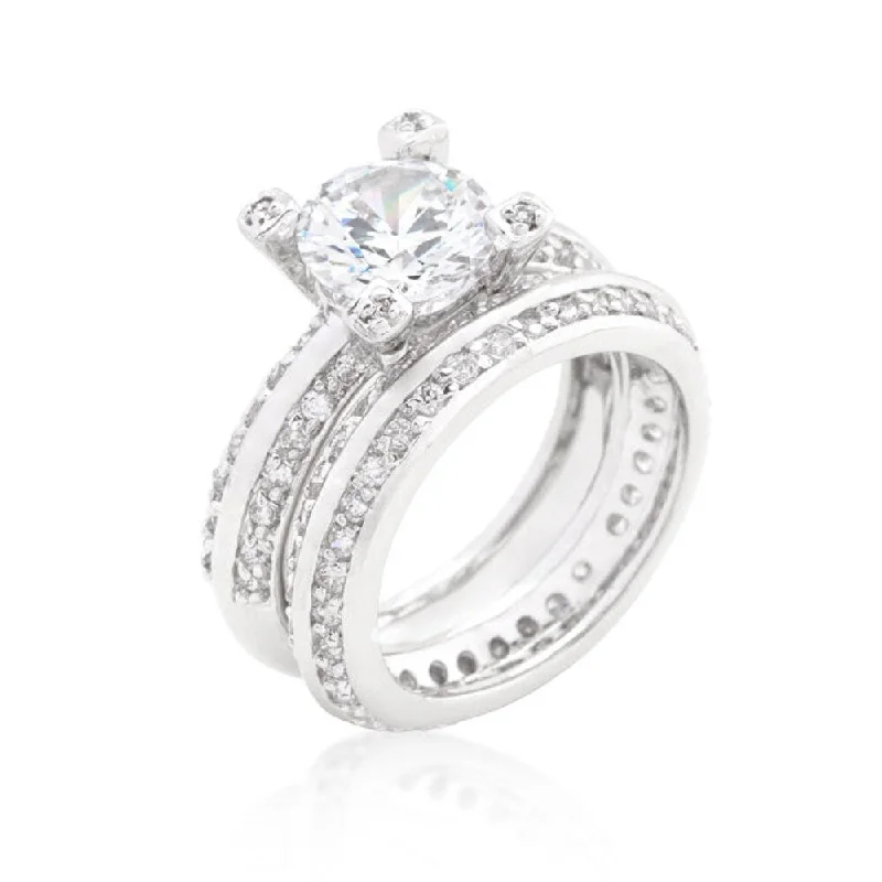 Cubic Zirconia Round Cut Pave Wedding Ring Set