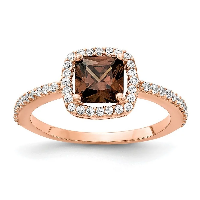 Curata 925 Sterling Silver CZ Cubic Zirconia Simulated Diamond Cocoa Rose Gold Plated Ring