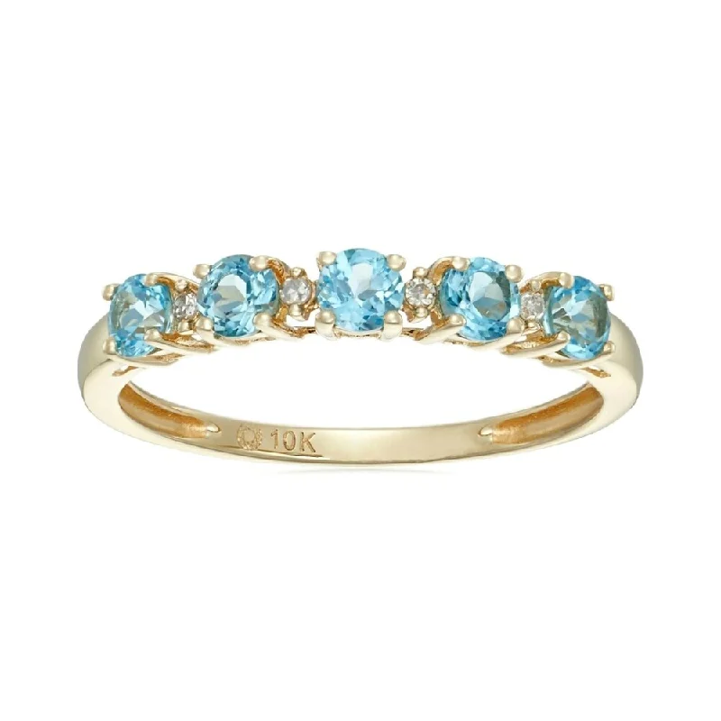 10k Yellow Gold Swiss Blue Topaz & Diamond Accented Stackable Ring