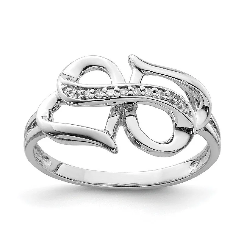 Curata 925 Sterling Silver Polished Diamond Infinity Symbol Love Heart Ring