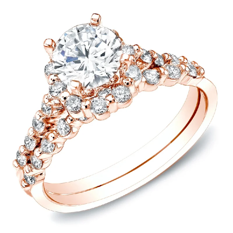 Auriya 14k Rose Gold 1.50ctw Certified Diamond Bridal Set Ring (H-I, SI1-SI2)