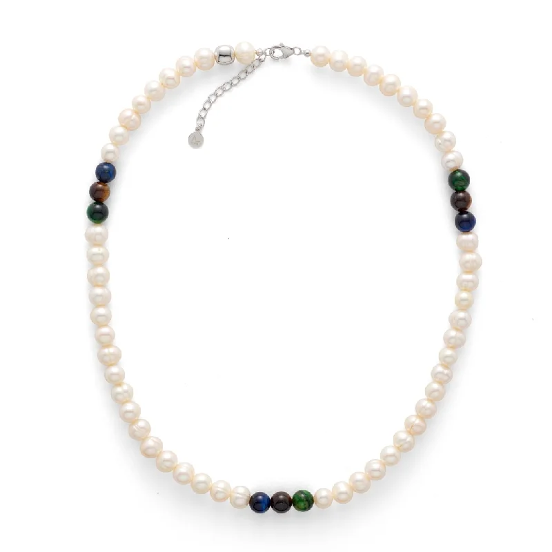 Pearl Necklace with Mixed Tiger Eye 8mm