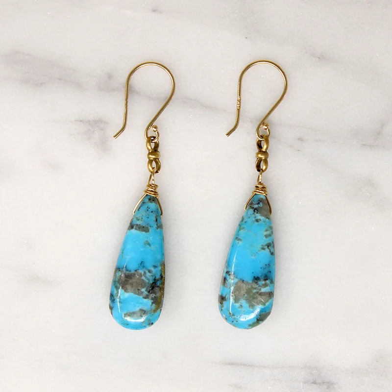 Saturated Blue Turquoise with Gold Detail Earrings by brunet