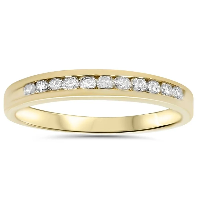 1/4ct 14K Yellow Gold Diamond Wedding Guard Stack Ring