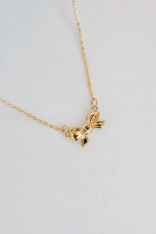 Brooke Gold Bow Charm Necklace