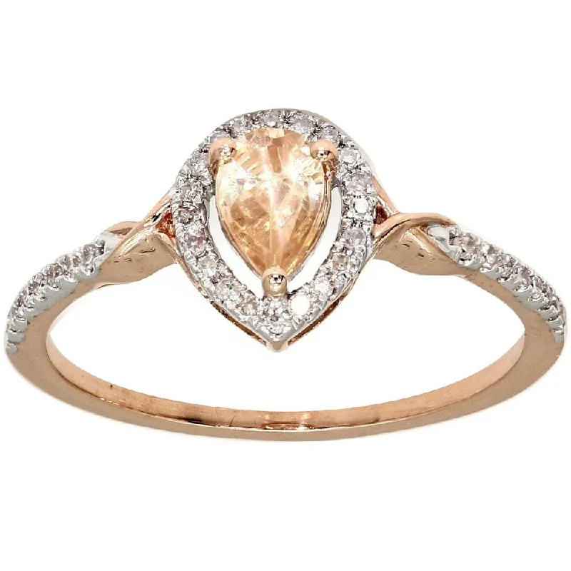 Pompeii3 10k Rose Gold 3/4 Ct. TDW Pear Shape Morganite & Diamond Halo Anniversary Ring