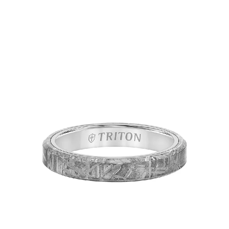 4MM Tungsten Carbide Ring - Meteorite Flat Profile with Bevel Edge