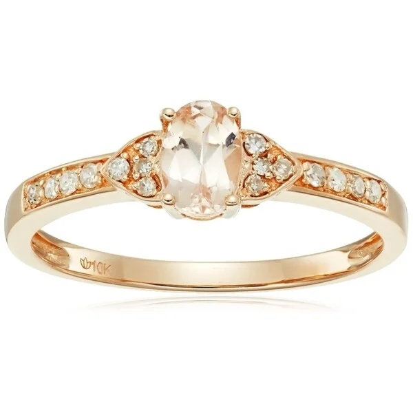 10k Rose Gold Morganite Oval, Diamond Solitaire Stackable Ring, Size 7 - Pink