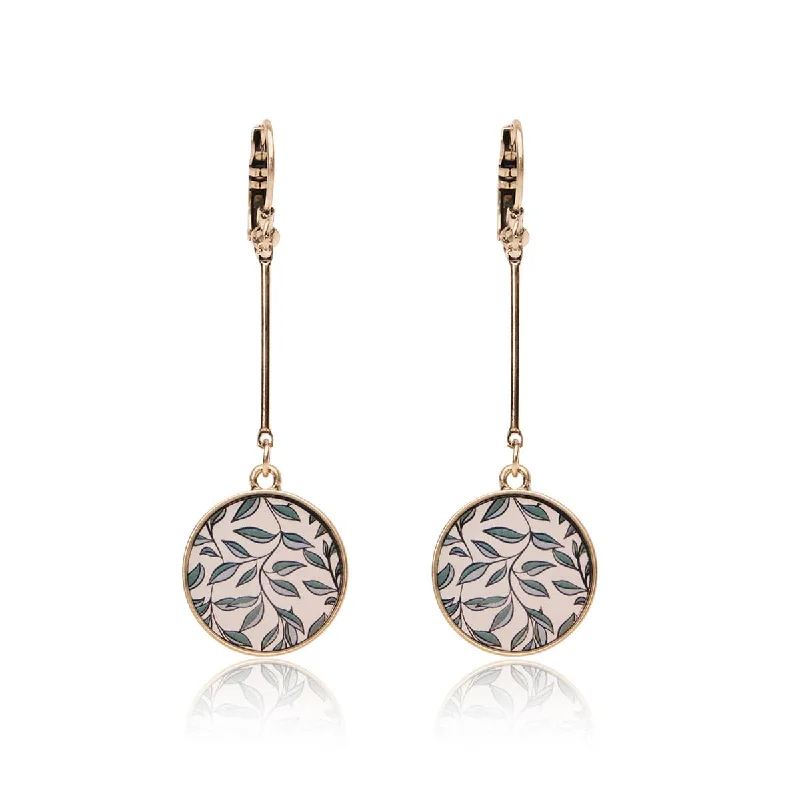 Disc Drop Earrings:  Willow Leaf Print Disc Earrings