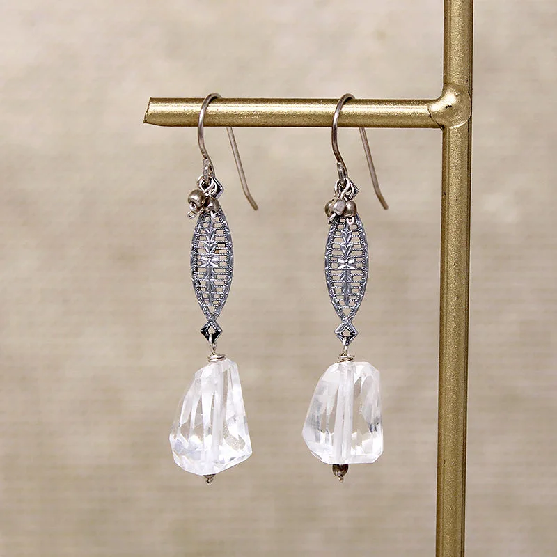 Crystal & Filigree Earrings with Brass Accents by Brin