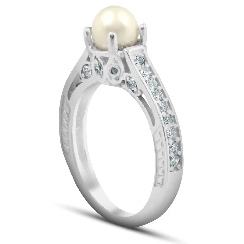 Diamond Pearl Vintage Gatsby Style Ring White Gold