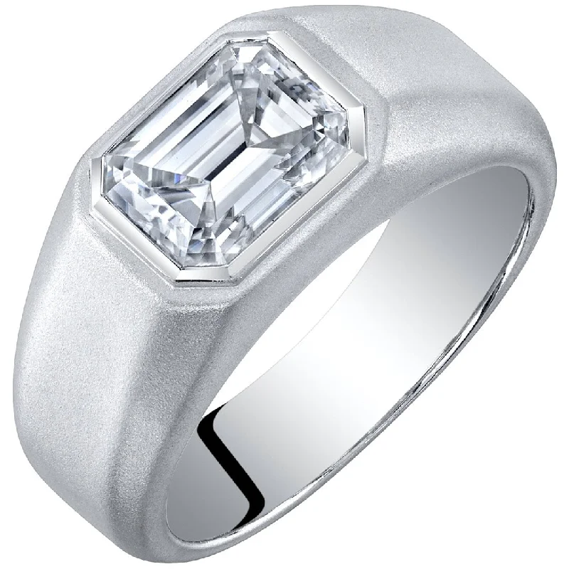 Men's 3 ct Moissanite Signet Ring Matte Sterling Silver