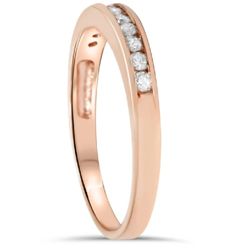 14k Rose Gold 1/4 ct Diamond Wedding Ring Channel Set Stackable Womens Anniversary Band