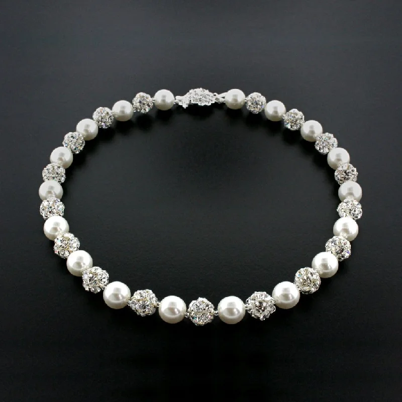 10mm Pearl & Rhinestone Bead Necklace