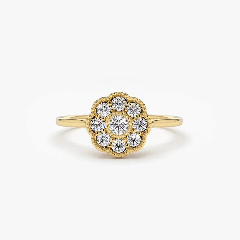 14K Gold Floral Diamond Ring