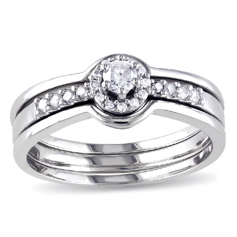 Miadora Sterling Silver 1/4ct TDW Diamond Halo Bridal Ring Set - White