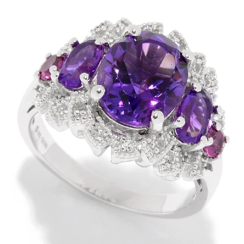 Sterling Silver Amethyst & White Topaz Fancy Halo Ring