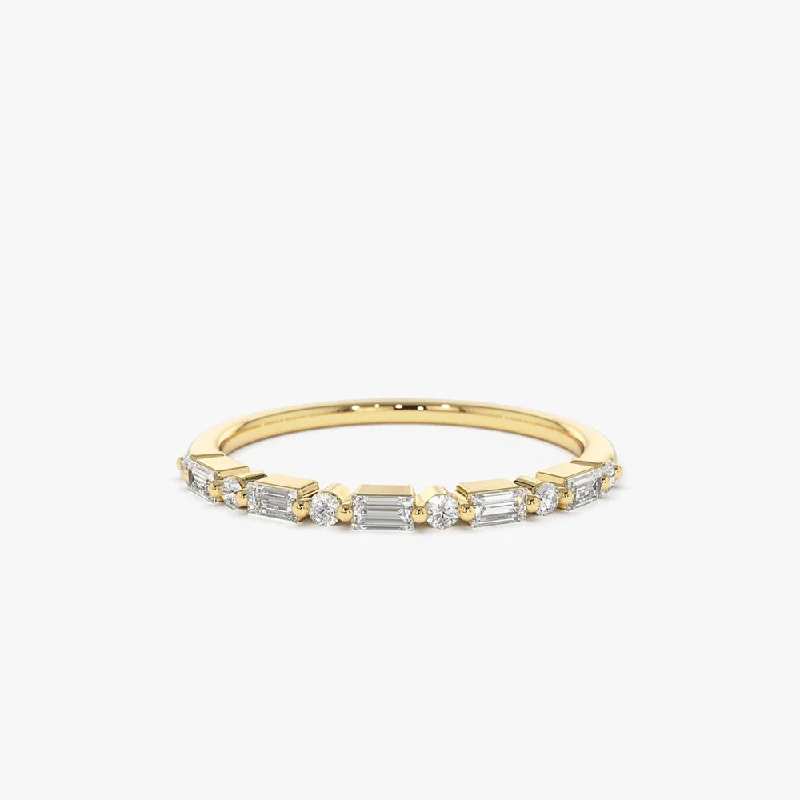 14K Baguette and Round Diamond Ring