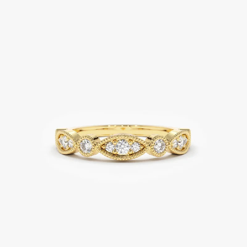 14K Gold Vintage Style Diamond Wedding Ring