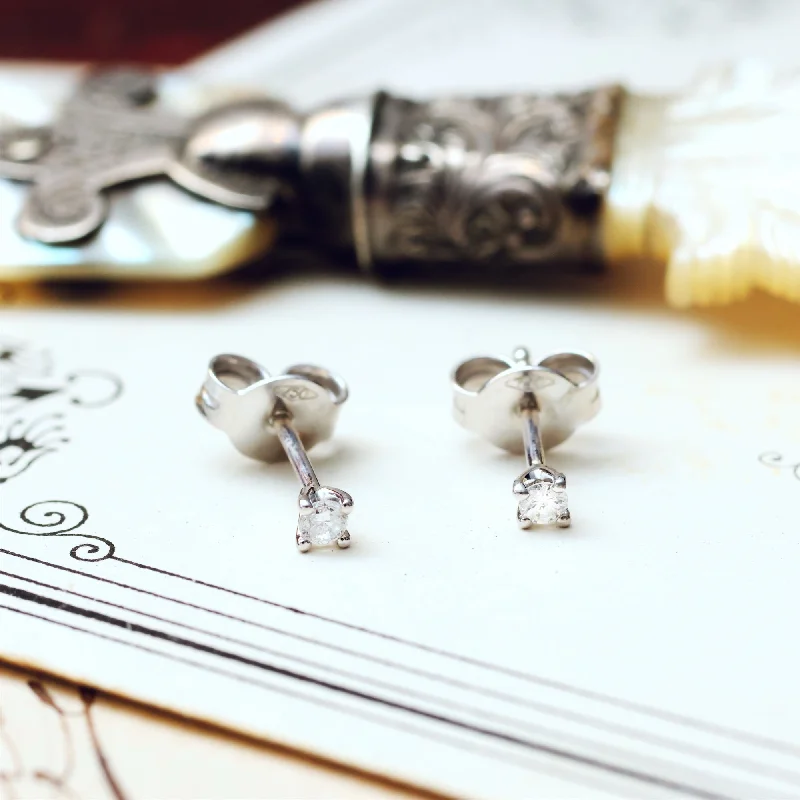 Tiny White Gold Diamond Stud Earrings