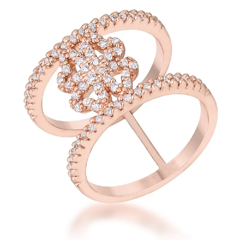 Lauren 0.4Ct Cz Rose Gold Delicate Clover Wrap Ring