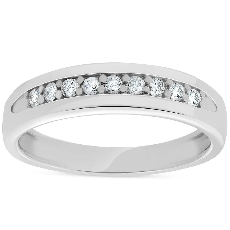 Mens 1/4ct Diamond Wedding Ring 10k White Gold Anniversary Band