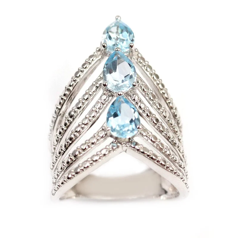 925 Sterling Silver Sky Blue Topaz 3-Stone Ring