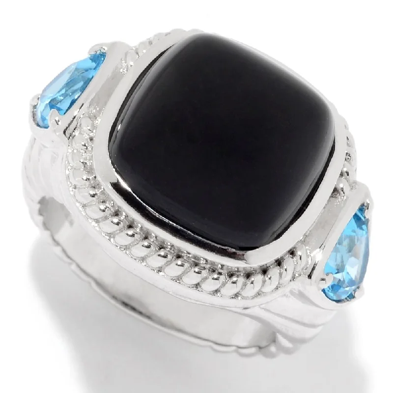 Sterling Silver Cushion & Trillion Gemstone Textured Ring