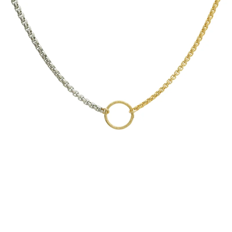 Necklace - Mixed Metals Half Stainless Half 14k Gold-filled Hammered Circle Necklace WBJ