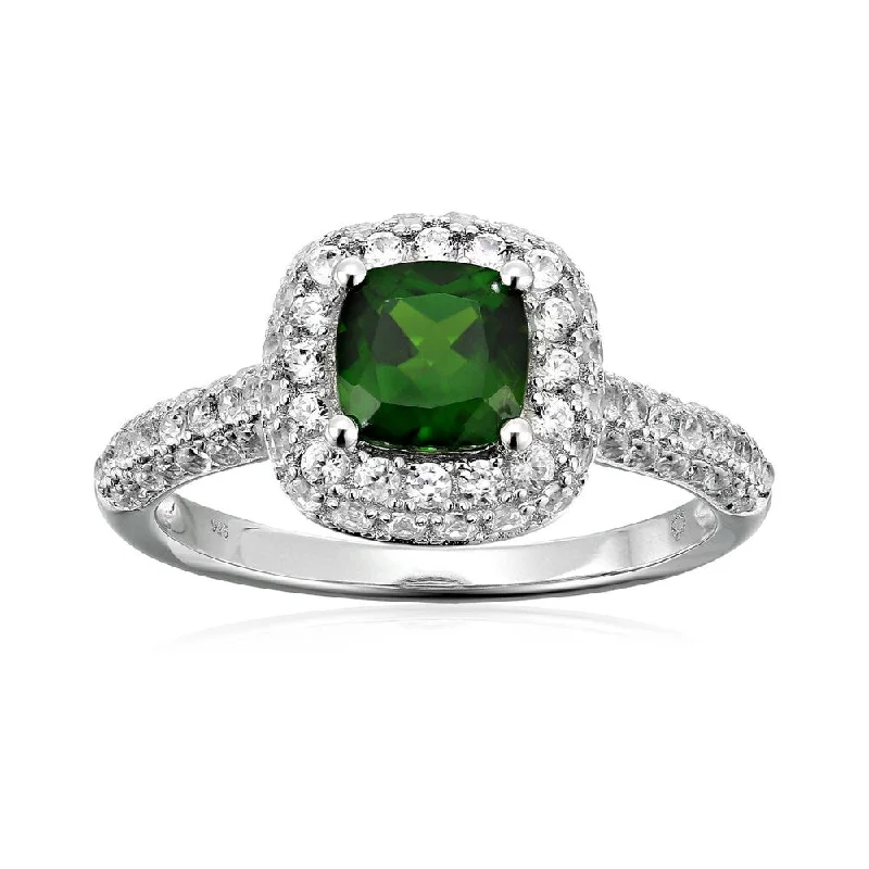 Sterling Silver Chrome Diopside Halo Ring