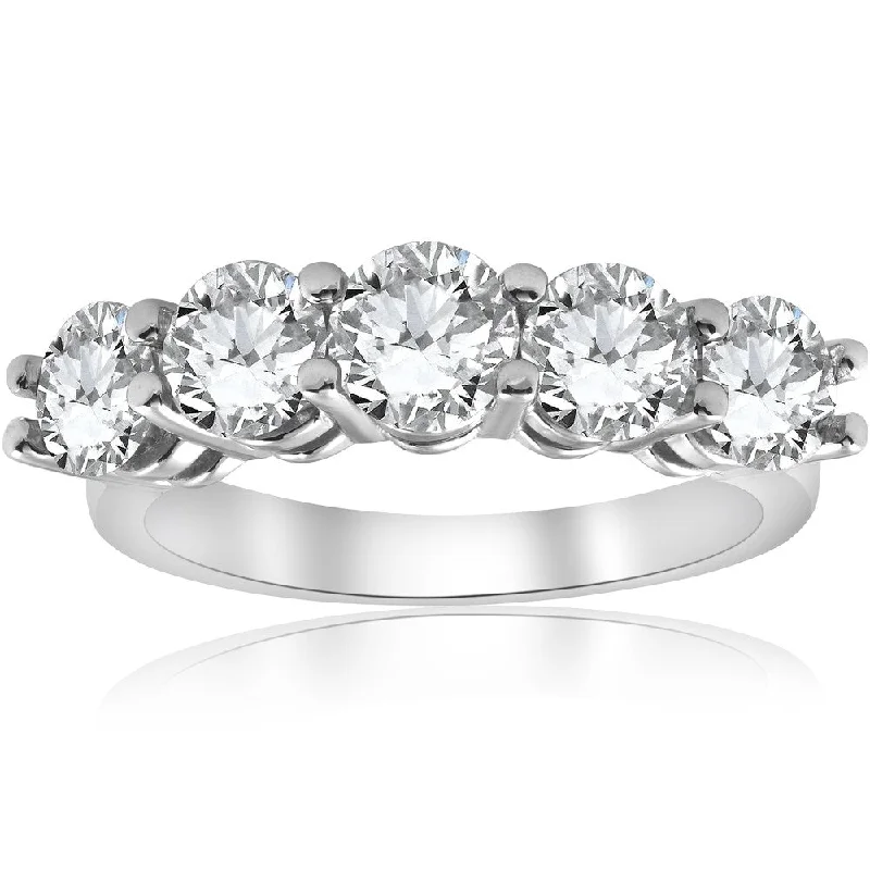 Pompeii3 14k White Gold 3 ct TDW Five Stone Womens Wedding Ring (I-J/I2-I3) - White I-J - White I-J