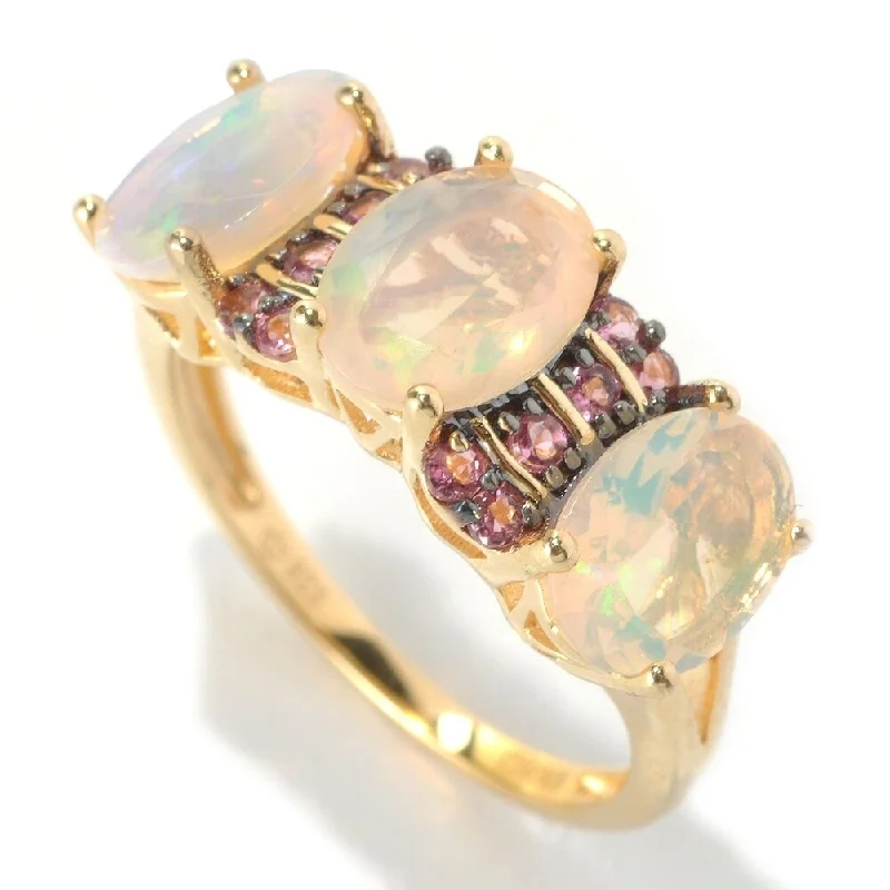 Yellow Gold over Silver 2 1/4ct Pink Tourmaline and Opal Ring