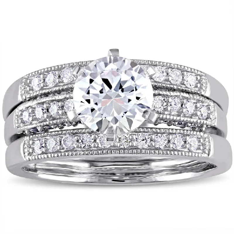 Miadora Signature Collection 10k White Gold Created White Sapphire and 2/5ct TDW Diamond Bridal Ring Set (G-H, I2-I3)