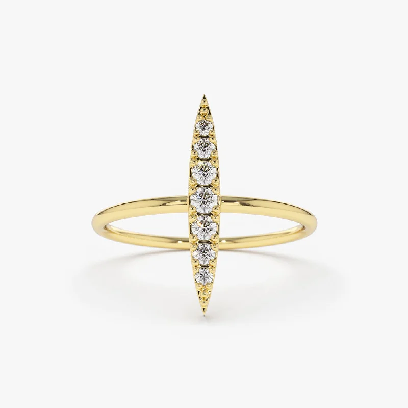 14K Gold Elongated Micro Pave Diamond Ring