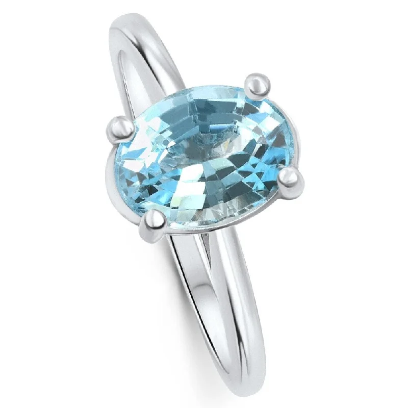 1 1/2Ct Oval Blue Topaz Solitaire Anniversary Ring Gold