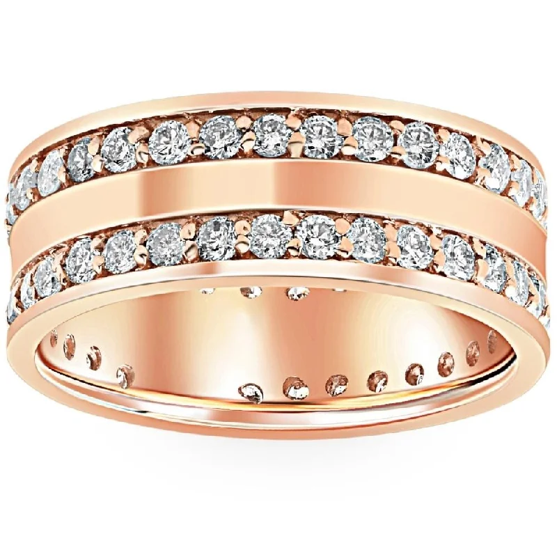 1 1/2ct Double Row Diamond Eternity Wedding Ring 14K Rose Gold Double Row Band