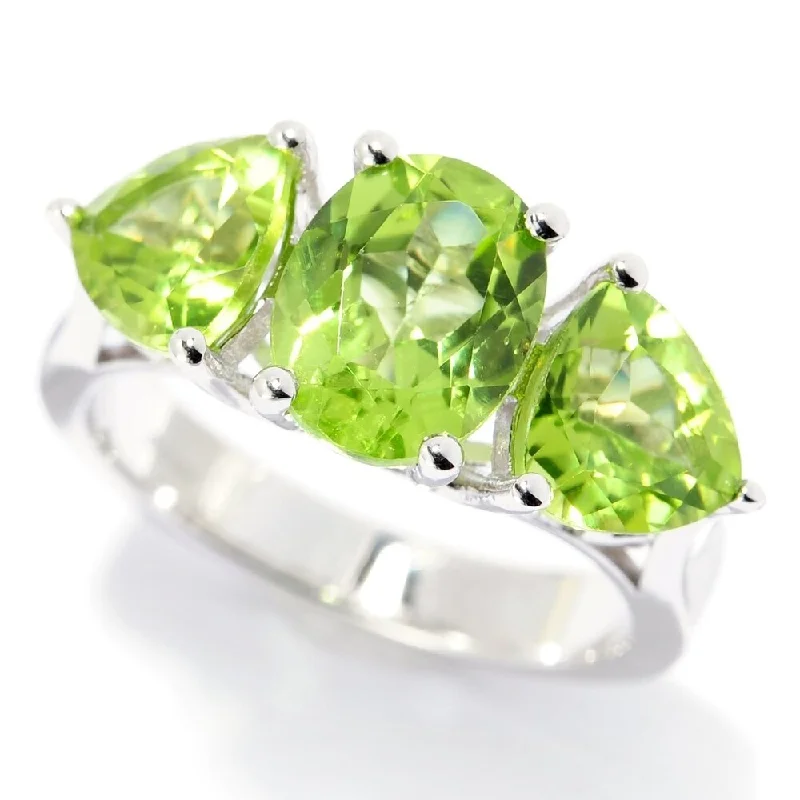 Sterling Silver Oval & Trillion Peridot Ring