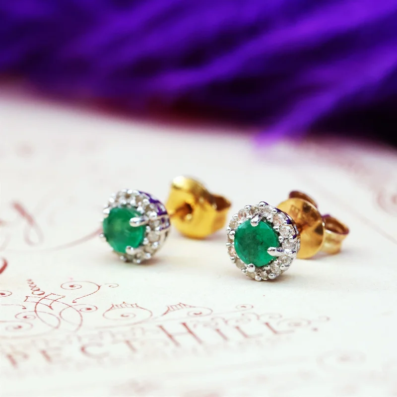 CUTE Emerald & Diamond Stud Earrings