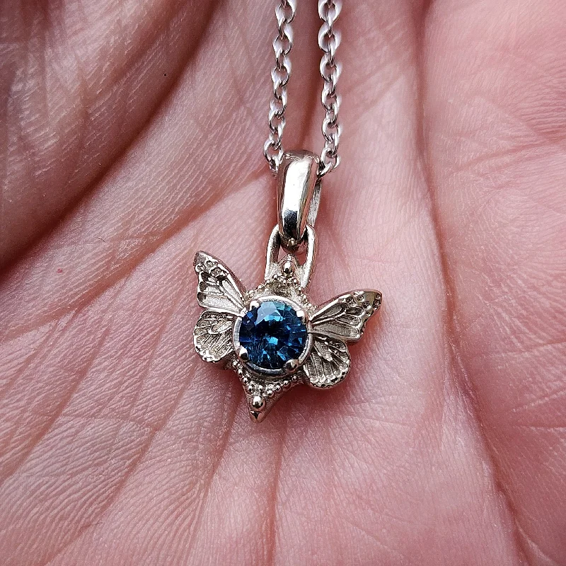 Butterfly Faerie Pendant with Montana Sapphire - 14k Gold Fairytale Fantasy Necklace - Pick Your Center Stone