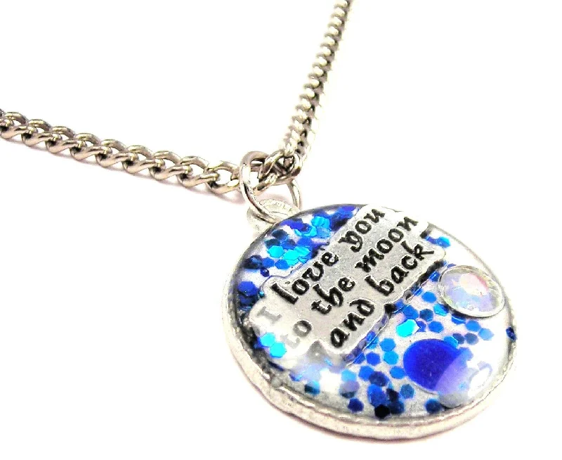 Glitter Resin I Love You To The Moon And Back Single Charm Necklace