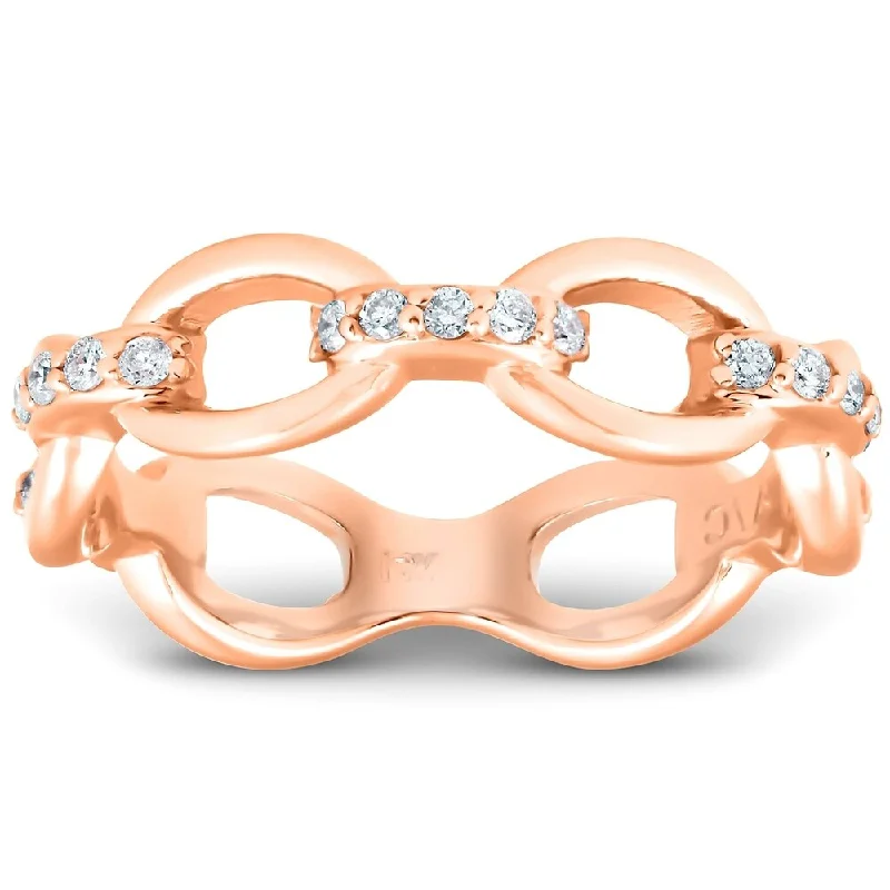 1/4Ct Diamond Link Fashion Ring Womens 14k Rose Gold Anniversary Band