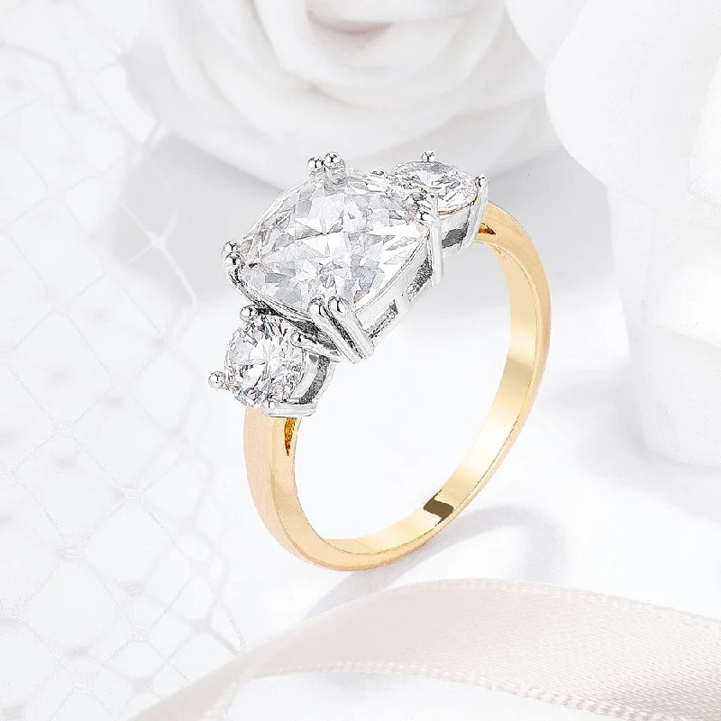 Two-Tone Cubic Zirconia Cushion Cut Royal Ring