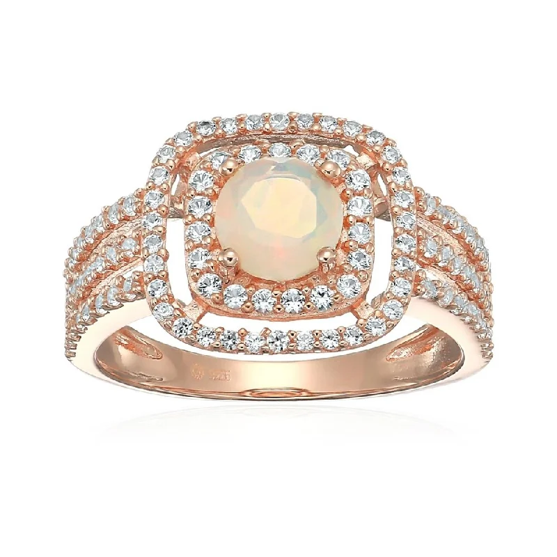 Rose Gold-plated Silver Ethiopian Opal & White Sapphire Ring