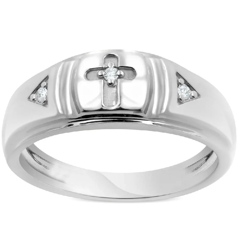 Pompeii3 10k White Gold Diamond Cross Ring Mens Wedding Band