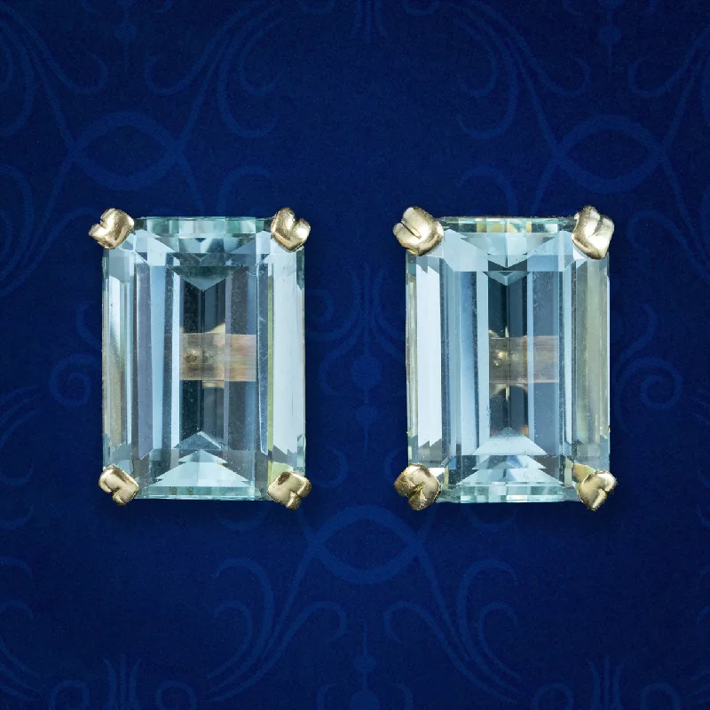 Vintage Aquamarine Stud Earrings 18ct Gold 12ct Total