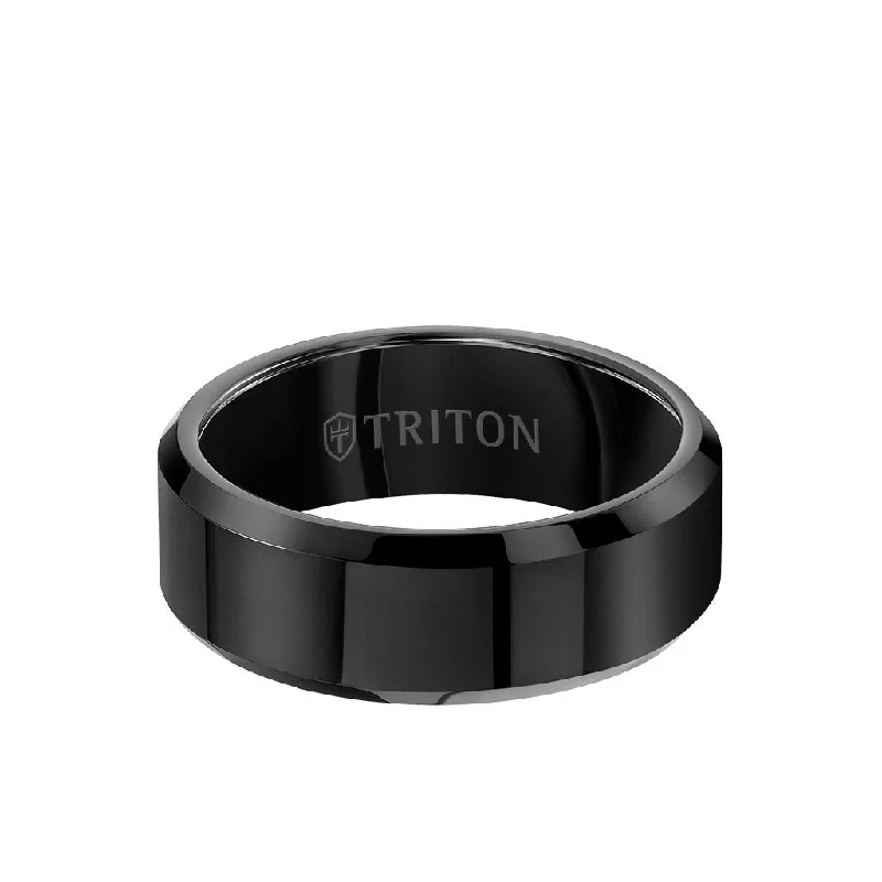 8MM Tungsten Carbide Ring - Bright Finish and Bevel Edge