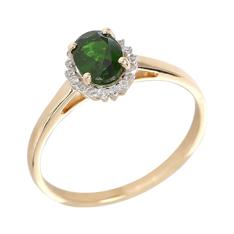 14Kt Yellow Gold Chrome Diopside and White Natural Zircon Ring