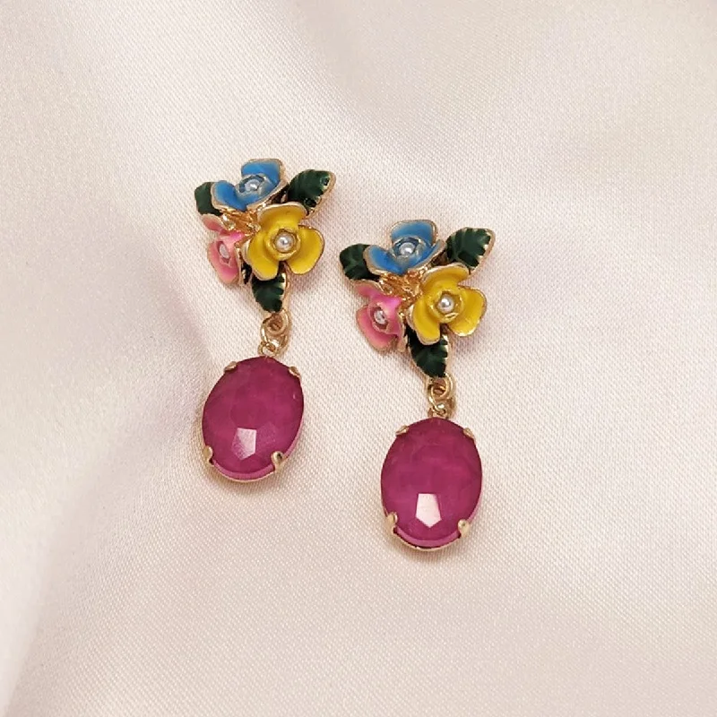 Flower drop earrings: Hand painted Peony Earrings