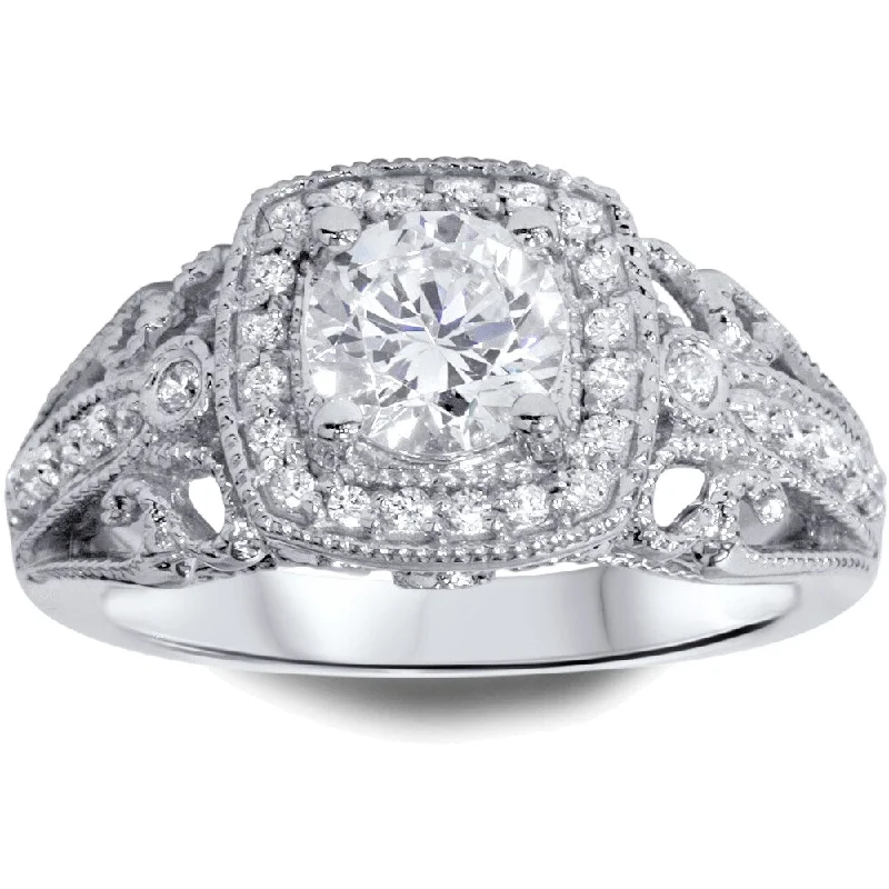 14k White Gold Halo 1 1/3ct TDW Diamond Vintage-style Ring