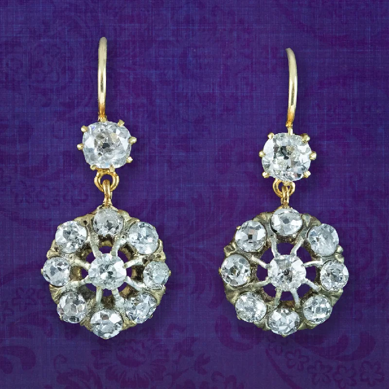 Antique Victorian Diamond Drop Earrings 1.85ct Total